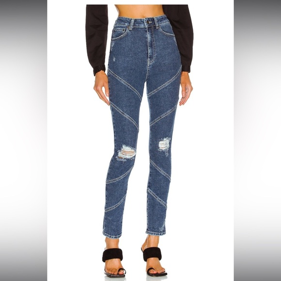 RETROFETE Allegra Skinny Sz 28 Modern Denim Jean Distressed Asymmetrical Seams - Picture 3 of 11